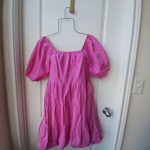 Elegant Pink Puff Sleeve Women's Dress Size Medium Size Medium